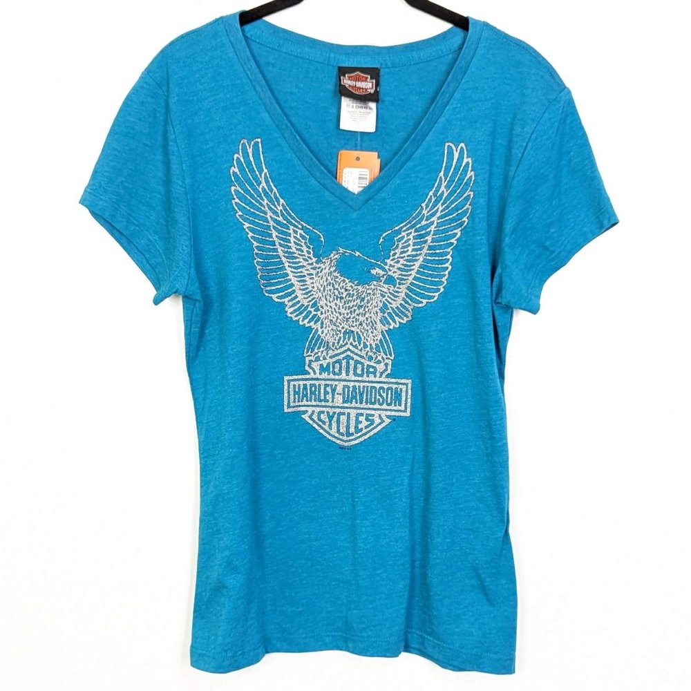 Harley-Davidson Teal Short Sleeve V-Neck Tee NWT Size M